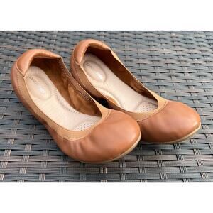 Lands End Cognac Brown Tan Leather Ballet Flats, Women’s Size 7